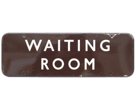 BR(W) FF enamel doorplate WAITING ROOM. In very good condition with some minor edge chipping, measures 18in x 6in.