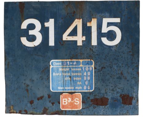 Flamecut number panel 31415 ex British Railways diesel locomotive built by Brush as works number 325 in 1961 numbered D5824 b