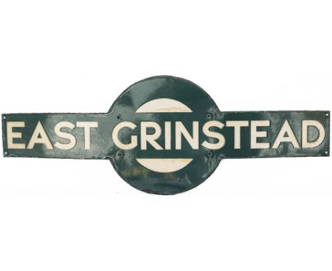 Southern Railway enamel target station sign East Grinstead from the former London Brighton &amp; South Coast Railway station 