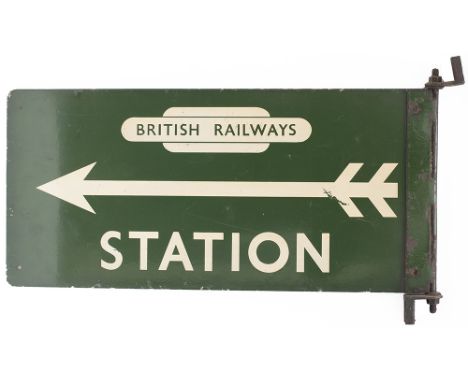 BR(S) STATION direction sign with British Railways totem. Double sided screen printed aluminium complete with original mounti