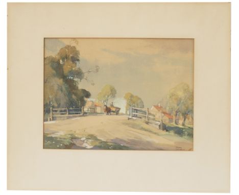 Original watercolour painting A ROAD IN THE FENS by carriage print and poster artist, Frank Sherwin R.I. for the Eastern Regi