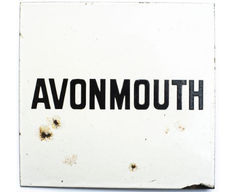 London &amp; South Western Railway enamel Cronin platform indicator sign AVONMOUTH. In good condition with some edge and face