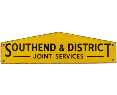 Motoring bus enamel Timetable heading SOUTHEND &amp; DISTRICT SERVICES. In very good condition. Measures 11in x 3in.