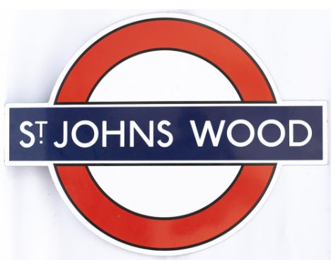 London Underground pre war style enamel target/ bullseye ST JOHNS WOOD. In very good condition  measures 24in x 17.5in, no fr