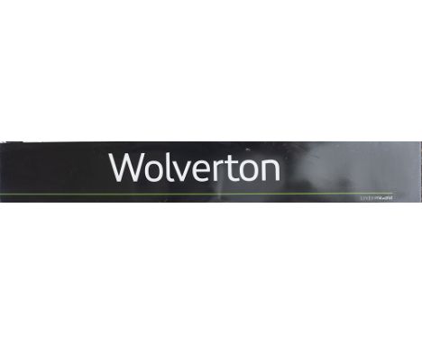 Modern image enamel station sign LONDON MIDLAND WOLVERTON. Fully flanged in excellent condition measures 82.5in x 12in.