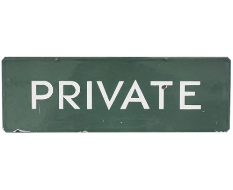 Southern Railway enamel doorplate PRIVATE. In very good condition with small face and edge chipping, measures 18in x 6in. Ex 
