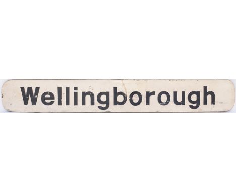 British Railways wooden lamp tablet WELLINGBOROUGH from the former London &amp; North Western Railway station between Northam