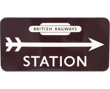 BR(W) FF enamel direction sign STATION with British Railways totem and right facing arrow. In very good condition with a coup