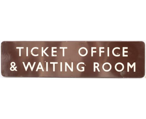 BR(W) FF enamel railway sign TICKET OFFICE &amp; WAITING ROOM. In very good condition with some face chips. Measures 48in x 1