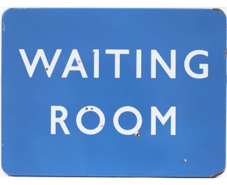 BR(SC) FF enamel station sign WAITING ROOM. In very good condition with minor face chipping, measures 24in x 18in.