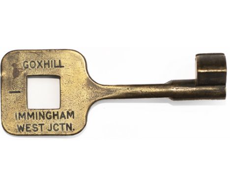 Tyers No12A single line bronze key token GOXHILL - IMMINGHAM WEST JCTN. Configuration B and C, in original condition. A rare 