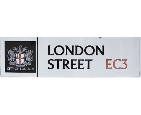 Enamel London motoring Road Sign LONDON STREET EC3 CITY OF LONDON. In very good condition,  measures 40in x 11.5in.
