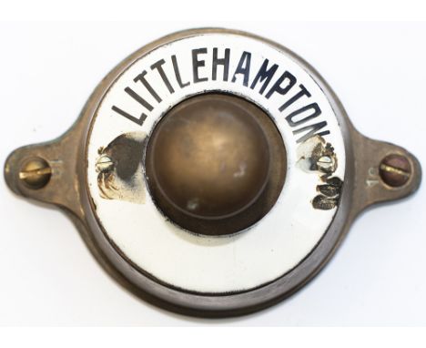Southern Railway brass signal box Bell Plunger with enamel ring LITTLEHAMPTON. In excellent condition. Stands 4 in Tall.