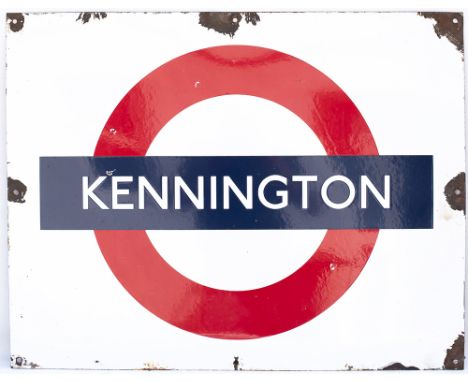 London Underground enamel Target/Bullseye station sign KENNINGTON. Measures 28in x 22in and is in good condition with some ed