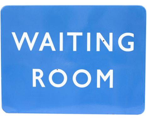 BR(SC) FF enamel station sign WAITING ROOM. In very good condition with a couple of minor face chips measures 24in x 18in. 