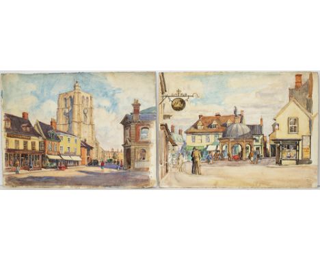 Two original watercolour paintings BUNGAY, SUFFOLK &amp; BECCLES, SUFFOLK by carriage print artist Cyril H Barraud for the LN