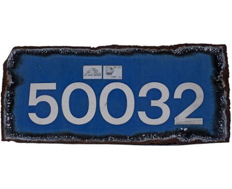 Flamecut number panel 50032 ex British Railways diesel locomotive built by English Electric Company as works number 3802/D117