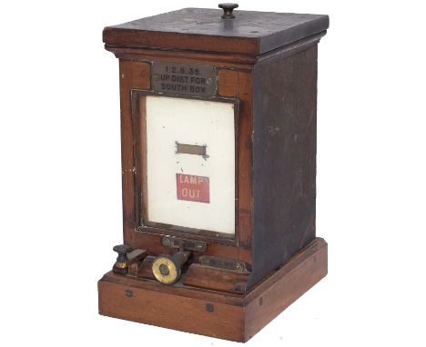 GWR Spagnoletti mahogany cased signal box Lamp In Out Instrument complete with brass plate 1.2.8.38. UP DIST FOR SOUTH BOX. I