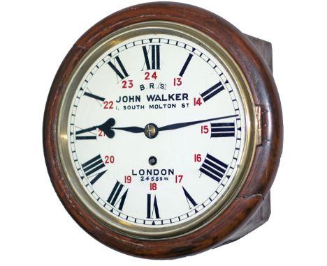 London &amp; South Western Railway 8 inch mahogany cased fusee railway clock with a cast brass bezel and a rectangular plated