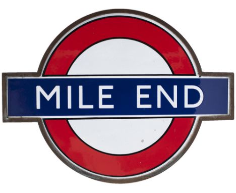 London Transport Underground enamel target/bullseye sign MILE END. This pre war one piece sign is in very good condition with