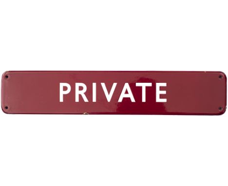 BR(M) FF enamel doorplate PRIVATE. In excellent condition with minor edge chipping, measures 18in x 3.5in. 