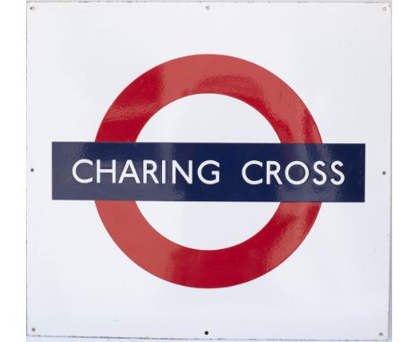 London Underground enamel Target/Bullseye station sign CHARING CROSS. Measures 28in x 26in and is in very good condition. A f