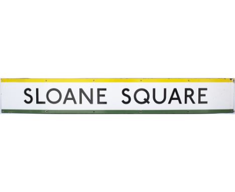 London Transport enamel frieze sign SLOANE SQUARE. In very good condition with some chipping measures 61in x 9in.