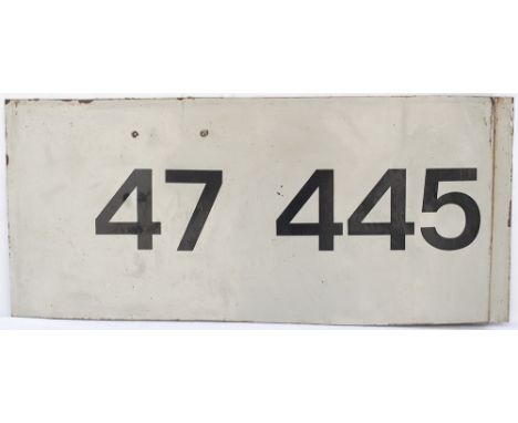 Saw cut aluminium cabside 47445. Ex British Railways diesel class 47 built at Crewe Works in 1964 as D1561. First allocation 