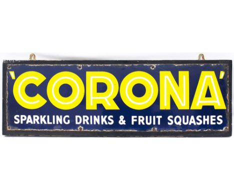 Advertising enamel sign CORONA SPARKLING DRINKS &amp; FRUIT SQUASHES. In very good condition with minor edge chipping, mounte