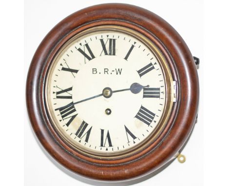 Great Western Railway 8in mahogany cased fusee railway clock  with a rectangular plated chain driven English fusee movement w