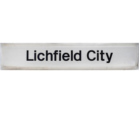 British Railways perspex platform light cover LICHFIELD CITY. IN very good condition measures 39in x 7.5in.