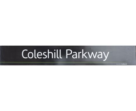 Modern image enamel station sign LONDON MIDLAND COLESHILL PARKWAY. Fully flanged in excellent condition measures 94in x 13.5i
