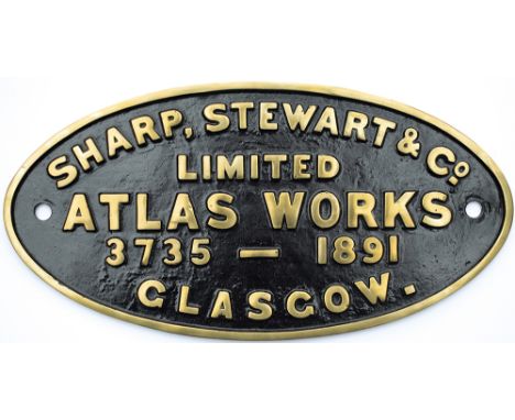 Worksplate SHARP STEWART &amp; CO LIMITED ATLAS WORKS GLASGOW 3735 1891 ex London Chatham and Dover Railway Kirtley R 0-4-4T 