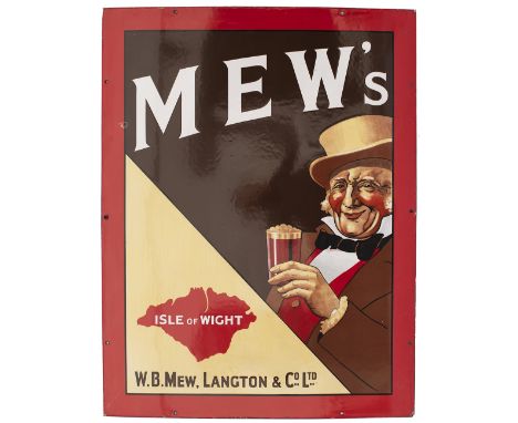 Advertising enamel Sign MEWS ISLE of WIGHT W.B.MEW, Langton &amp; Co LTD. In virtually mint condition, measures 30in x 39in. 