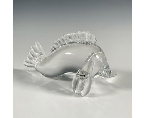 Vintage art glass crystal figure modeled as a swimming fish. Blown and molded collectible glass figure. Steuben etched backst