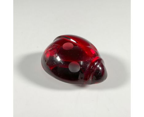 A lovely crystal paperweight in the motif of a ruby hued lady bug with frosted cuts, spots along the back. Baccarat backstamp