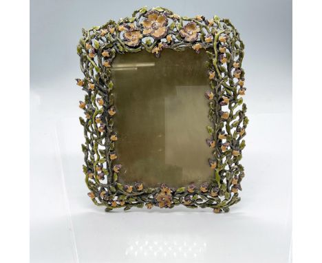 Beautiful green enamel scrolling vines with orange flowers edged with pink Swarovski crystals. Feels like a magical forest. G