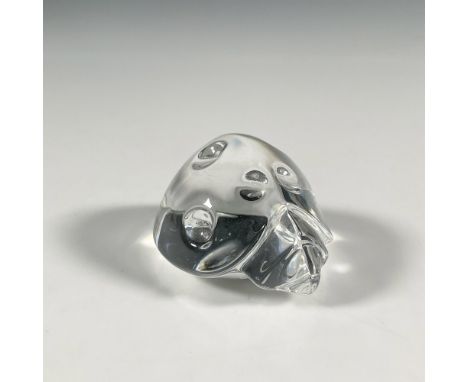 A small art glass paperweight in the form of a ladybug, with eight small spots on the back. Steuben etched backstamp. Dimensi