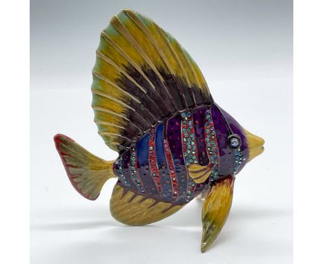 Fabulous large sailfin fish with beautiful colored enamel and sparkling Swarovski crystal stripes. This lovely piece sits on 