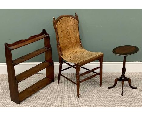 FURNITURE ASSORTMENT (3) - vintage chair with bentwood pierced and studded seat and back, three shelf wall hanging rack and a