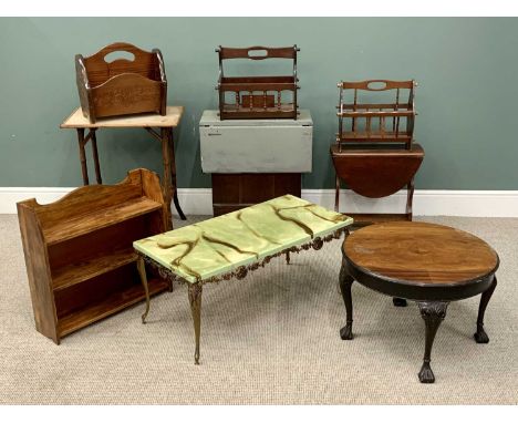 FURNITURE ASSORTMENT (9) - to include three magazine racks, faux onyx coffee table, bamboo occasional table, small three shel