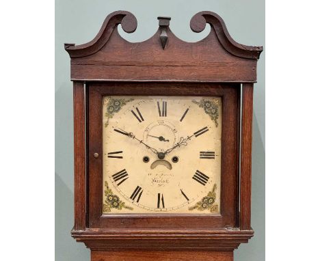 CIRCA 1830 OAK LONGCASE CLOCK - having a square painted dial by Davies, Harlech set with Roman numerals, subsidiary seconds d