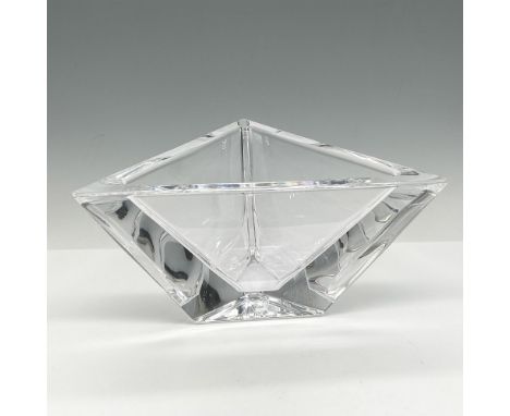 Thick crystal three-sided glass bowl creates an elegant presentation for any table. Orrefors mark. This item has its original