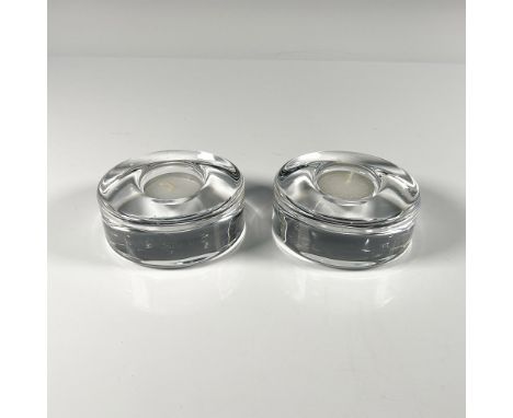 Circular clear thick crystal duo, each include tealights, their certificates and the original boxes, dimensions: 4''L x 4''W 