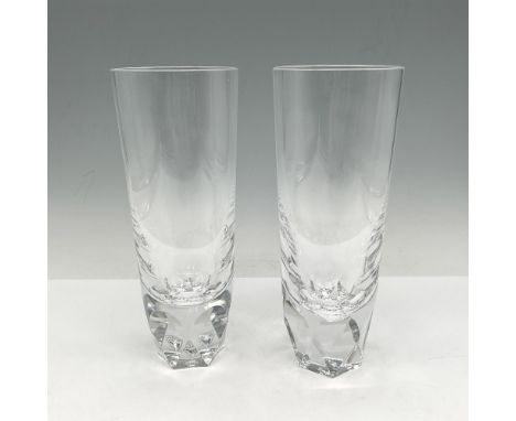 Pair of clear tall crystal body with cut in weighted base. Orrefors acid mark. This item has its original box: 8.25"L x 8"W x