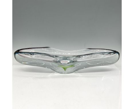 Stretched, fused glass of light blue, green and violet to create a dramatic piece. Waterford mark. Issued: 21st centuryDimens