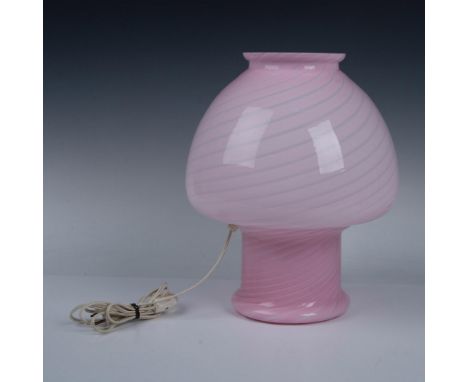 Italian Murano pink swirl glass lamp. This single piece features swirling hand-blown glass, fashioned in the style of a mushr