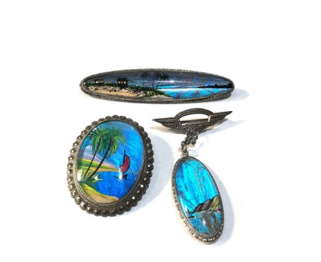 3 Vintage Silver Butterfly Wing Brooches largest measures approx 7cm by 1.6cm 4cm by 3.3cm  penant measures 6cm bt 2cm all in