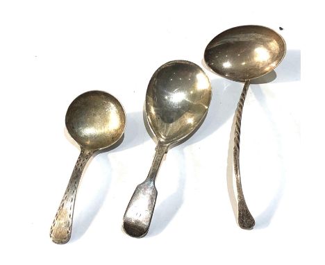 3 antique silver spoons includes 2 georgian silver tea caddy spoons and 1 other good overall condition 