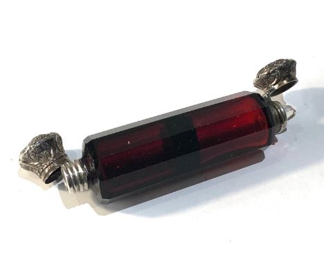 Victorian ruby glass double end scent bottle complete with stopper good condition 
